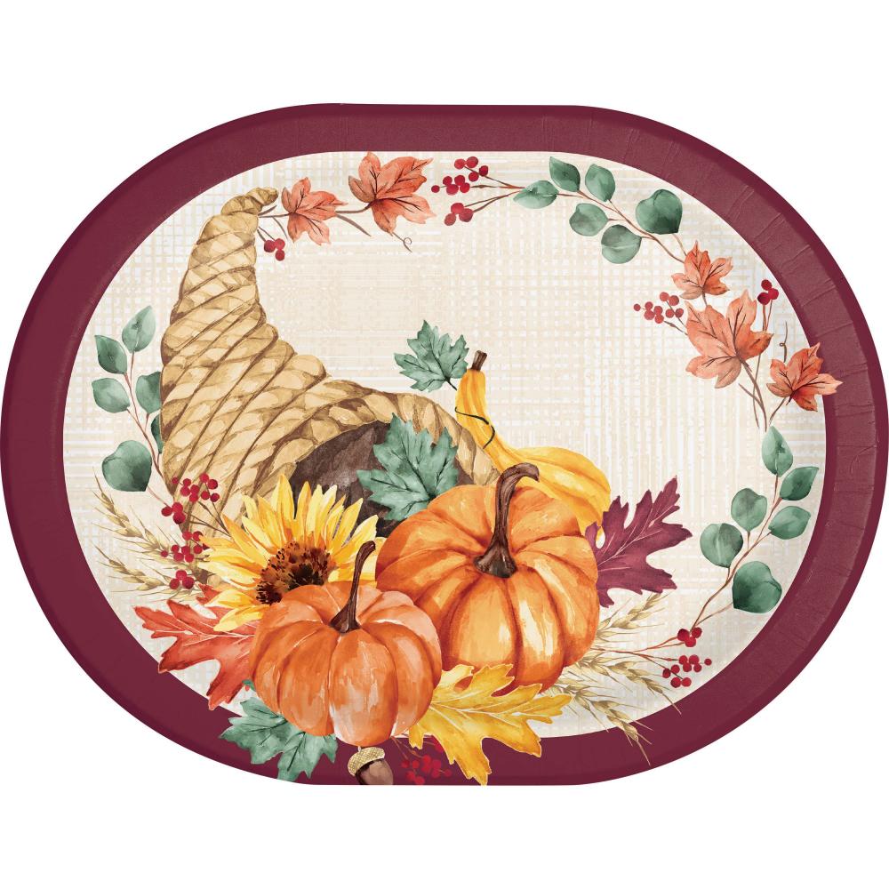 Fall Feast Paper Oval Platter (Case of 96) - Thanksgiving Party Supplies by Creative Converting
