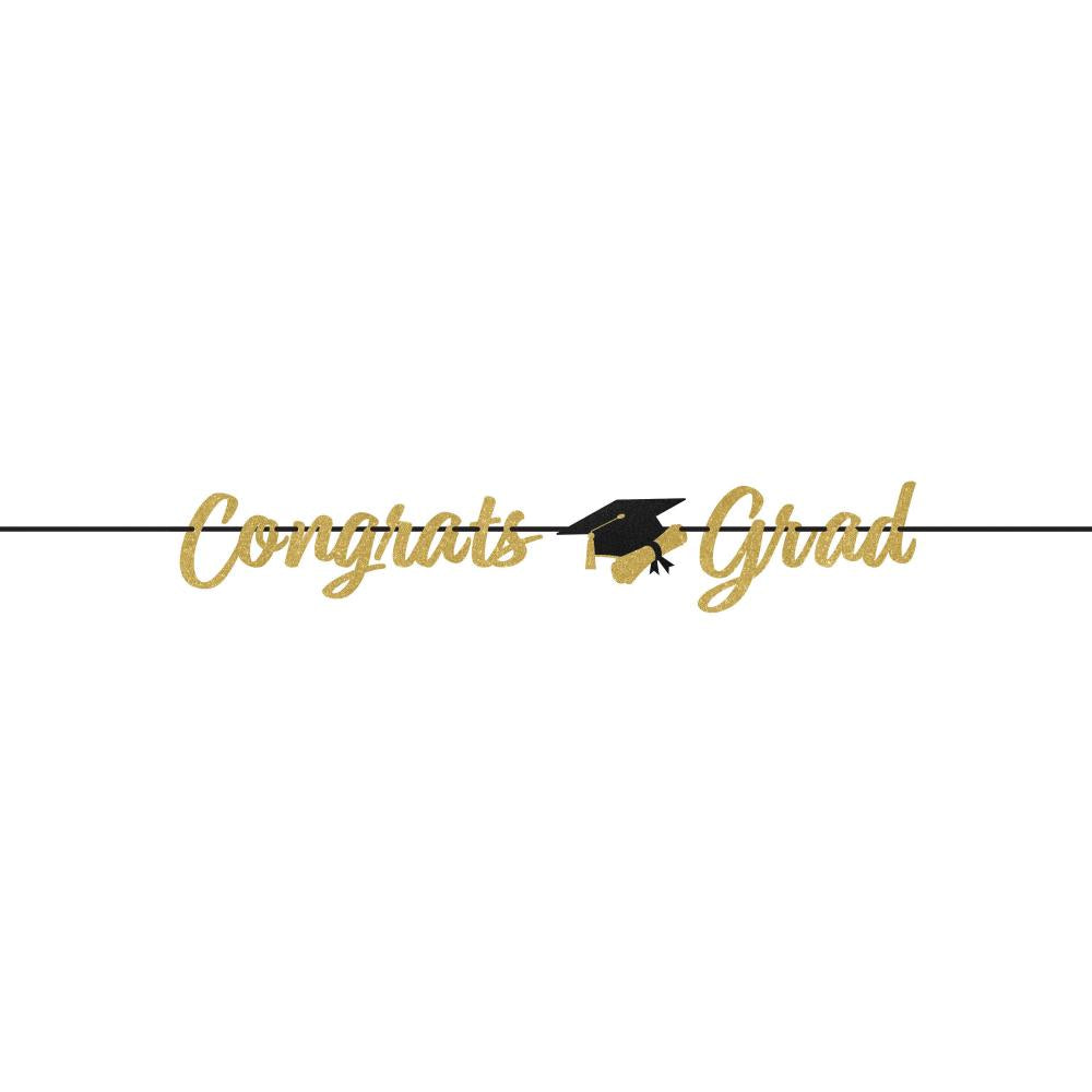 12/Case Gold Glitter Ribbon Banner - Graduation Congrats Grad - Graduation Party Supplies by Creative Converting