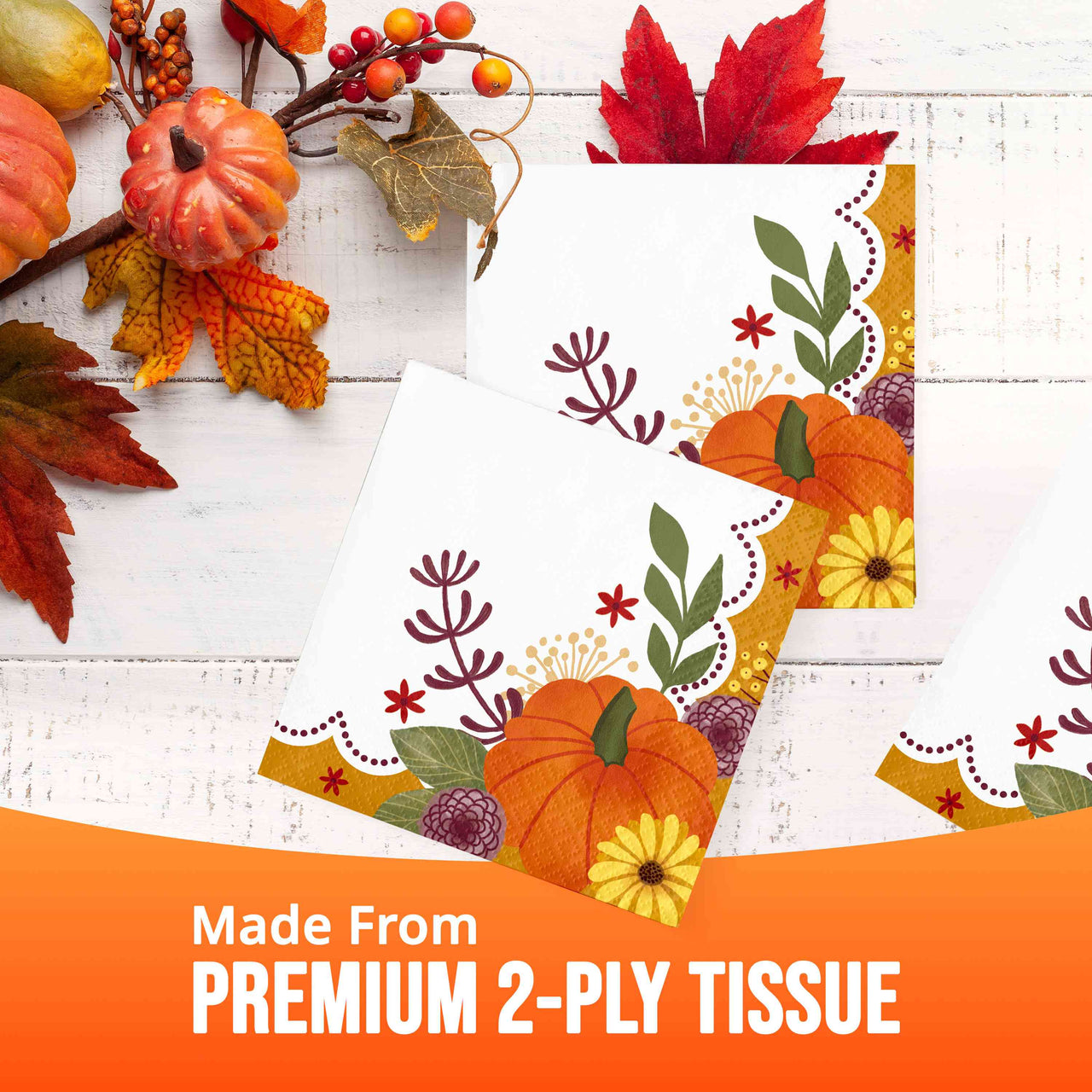 Petals and Pumpkins Beverage Napkins 5" x 5"