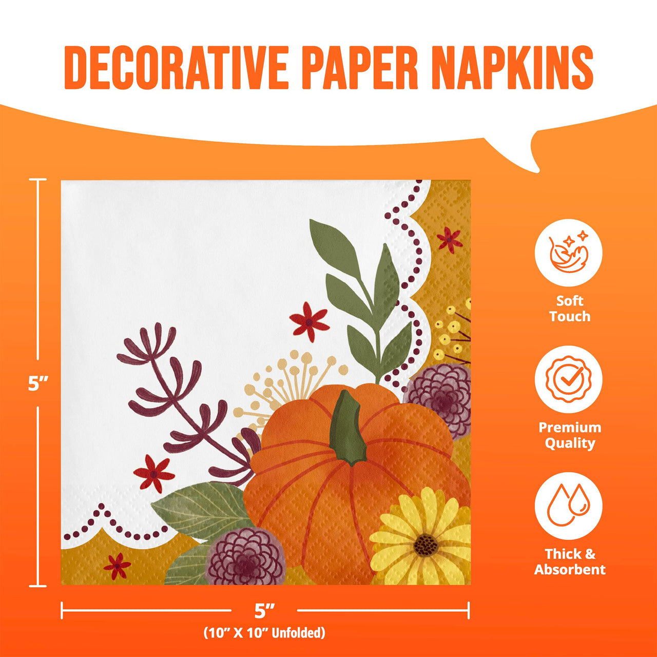 Petals and Pumpkins Beverage Napkins 5" x 5"