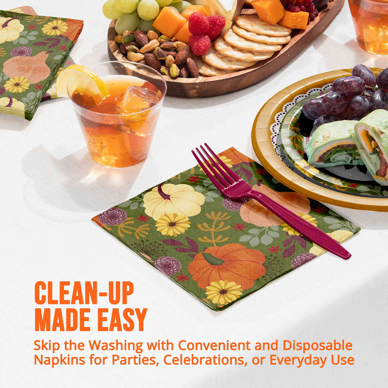 Petals and Pumpkins Luncheon Napkins 6.5" x 6.5"