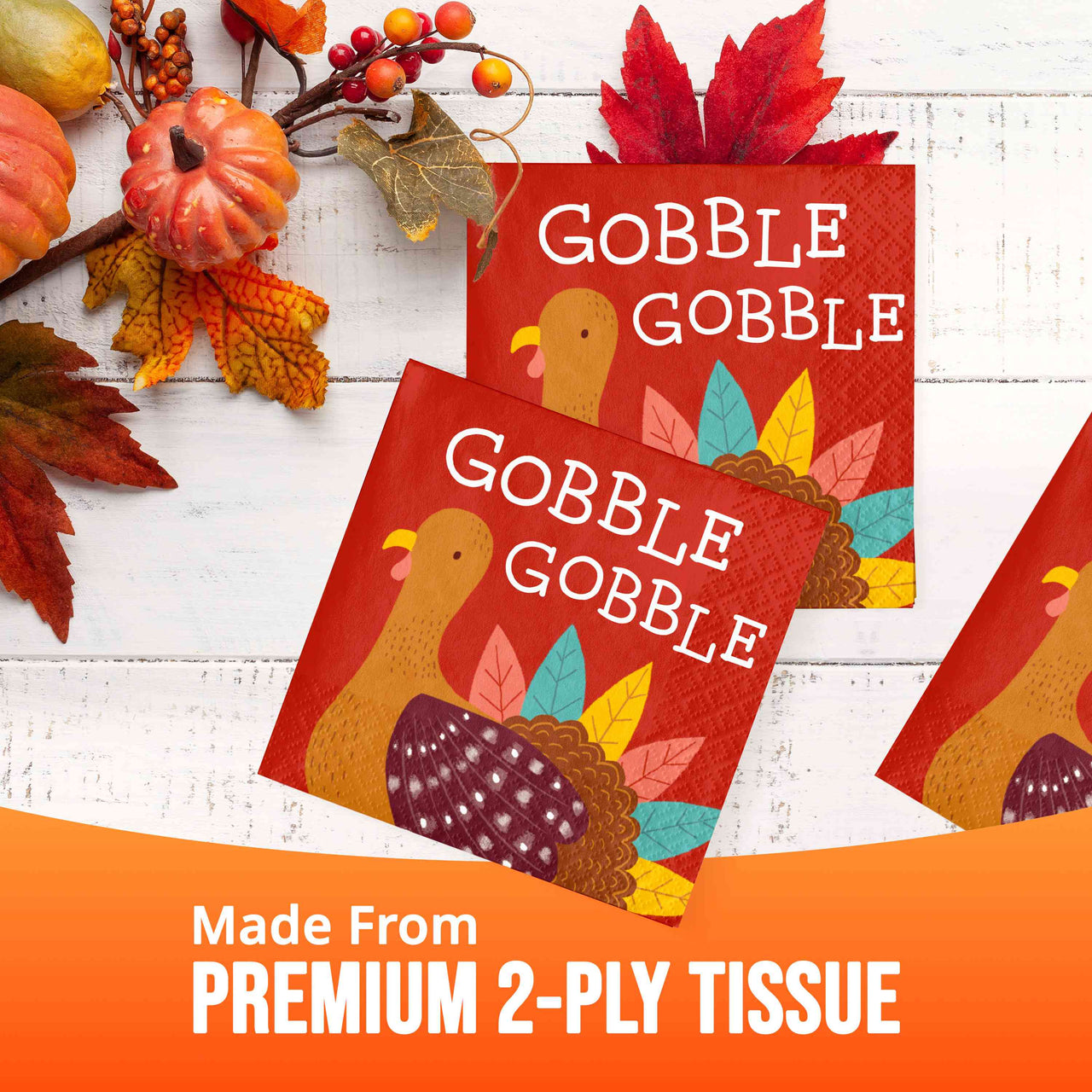 Turkey Treat Gobble Beverage Napkins 5" x 5"