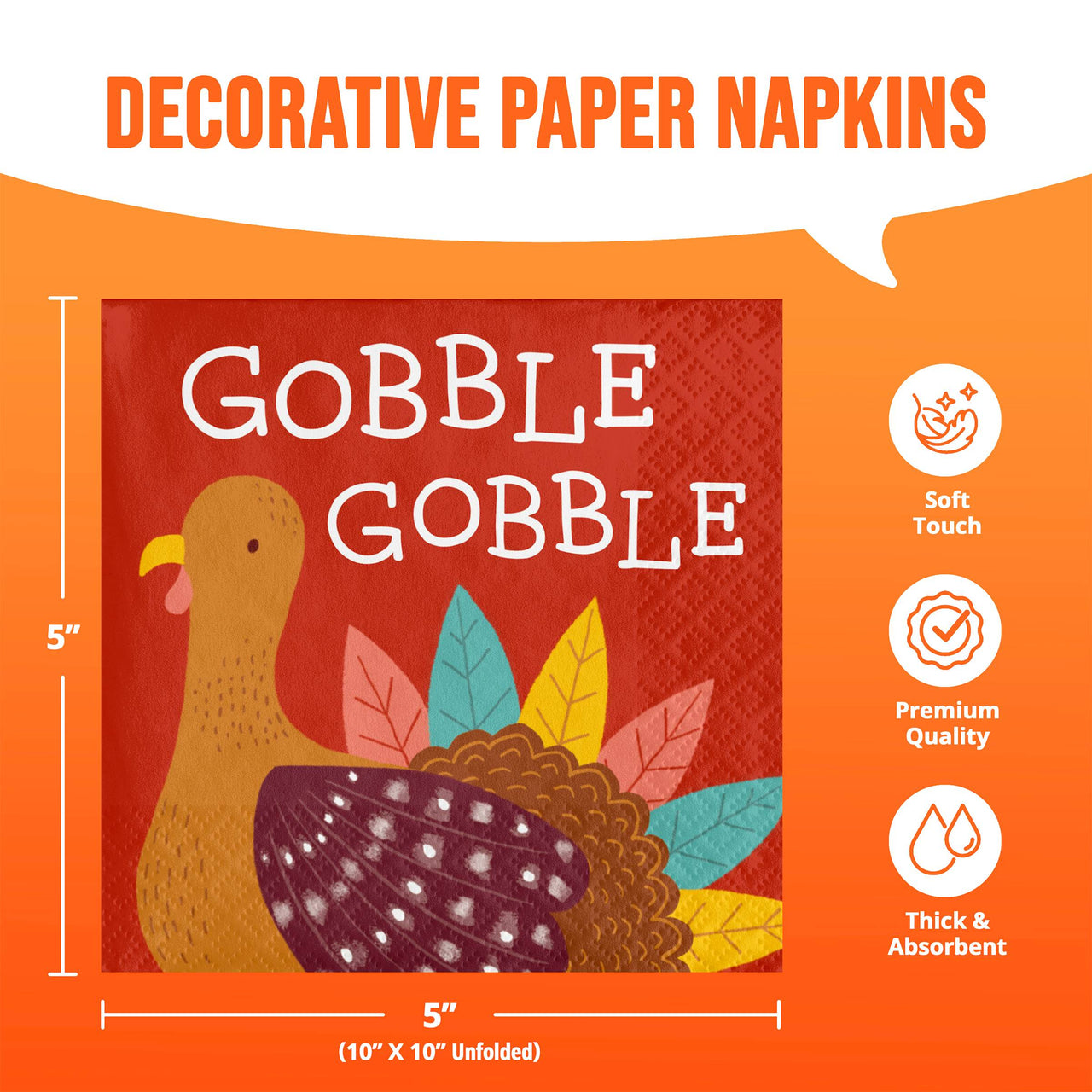 Turkey Treat Gobble Beverage Napkins 5" x 5"