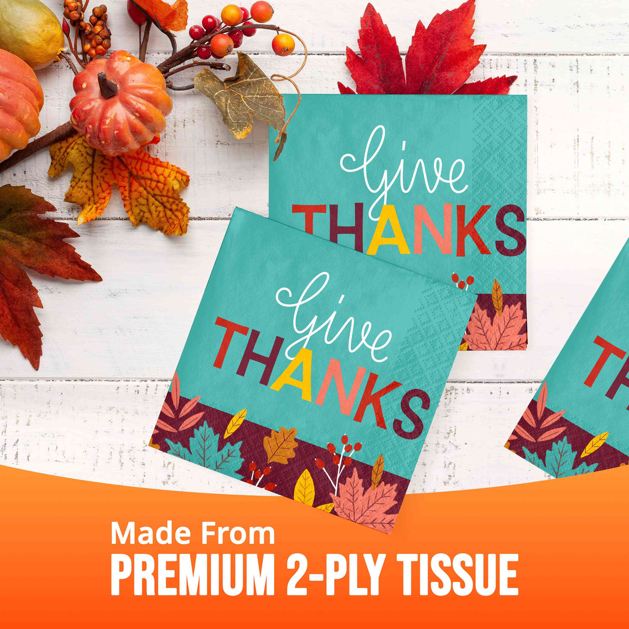 Turkey Treat Give Thanks Beverage Napkins 5" x 5"