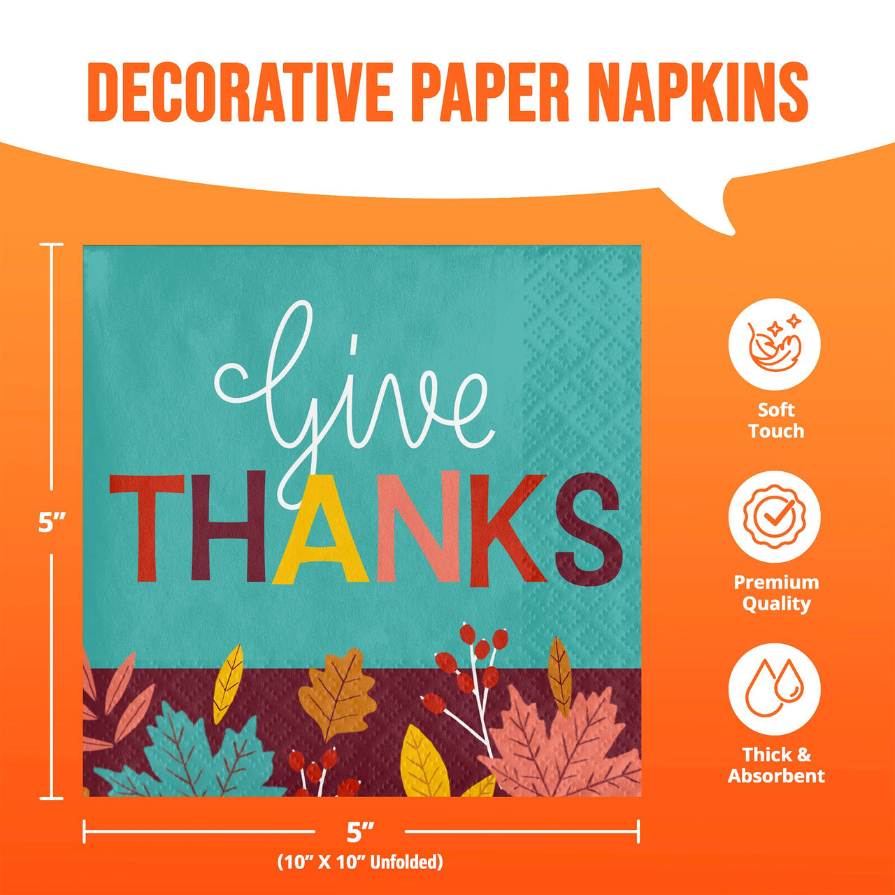Turkey Treat Give Thanks Beverage Napkins 5" x 5"