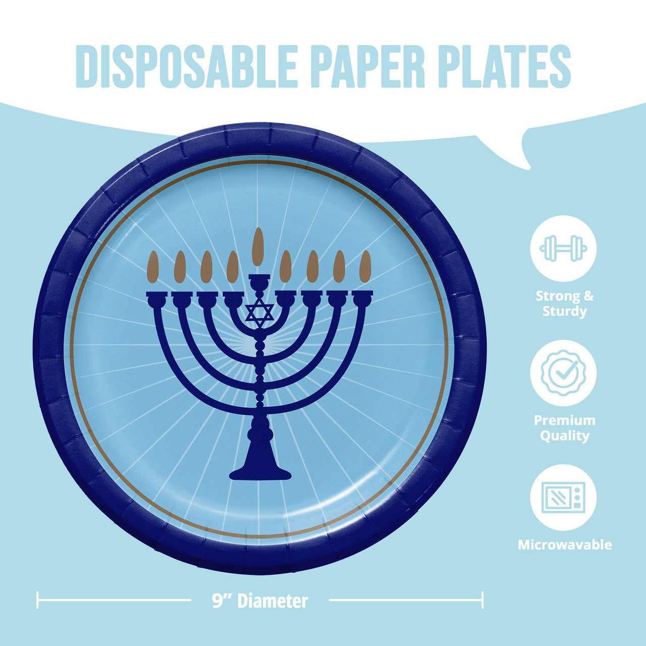 Hanukkah Lights Dinner Plates 9"