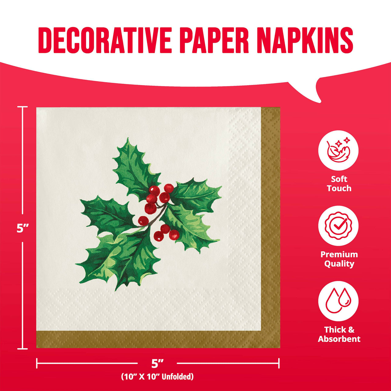 Holly Haven Beverage Napkins 5" x 5"