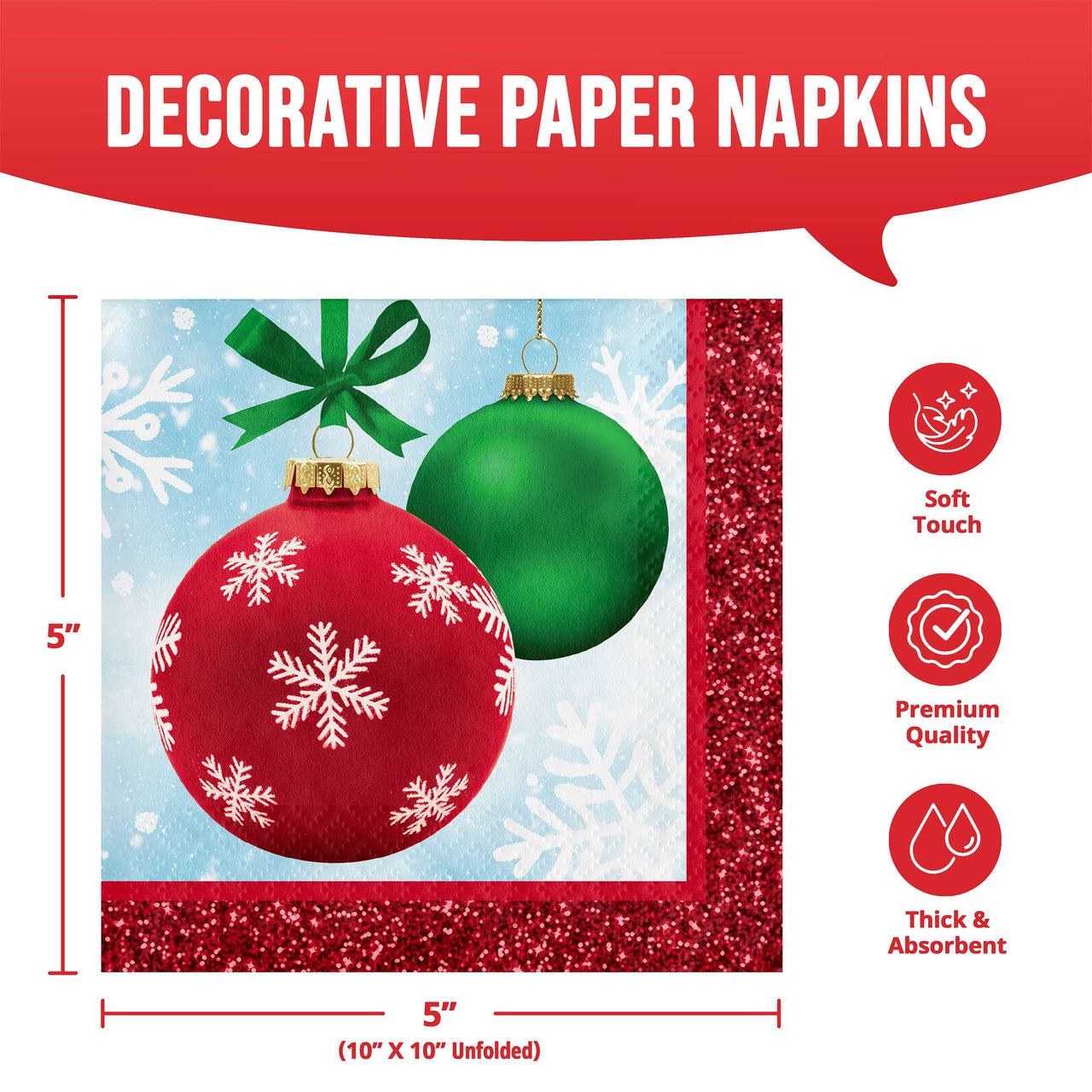 Holiday Glimmer Beverage Napkins 5" x 5"