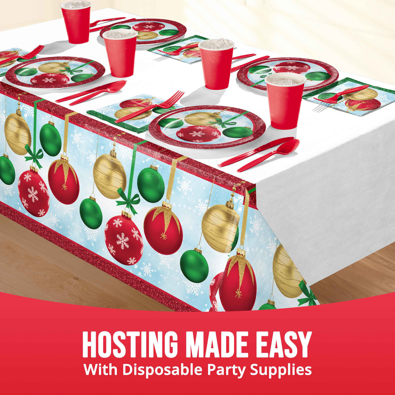 Holiday Glimmer Plastic Tablecovers 54" x 96"