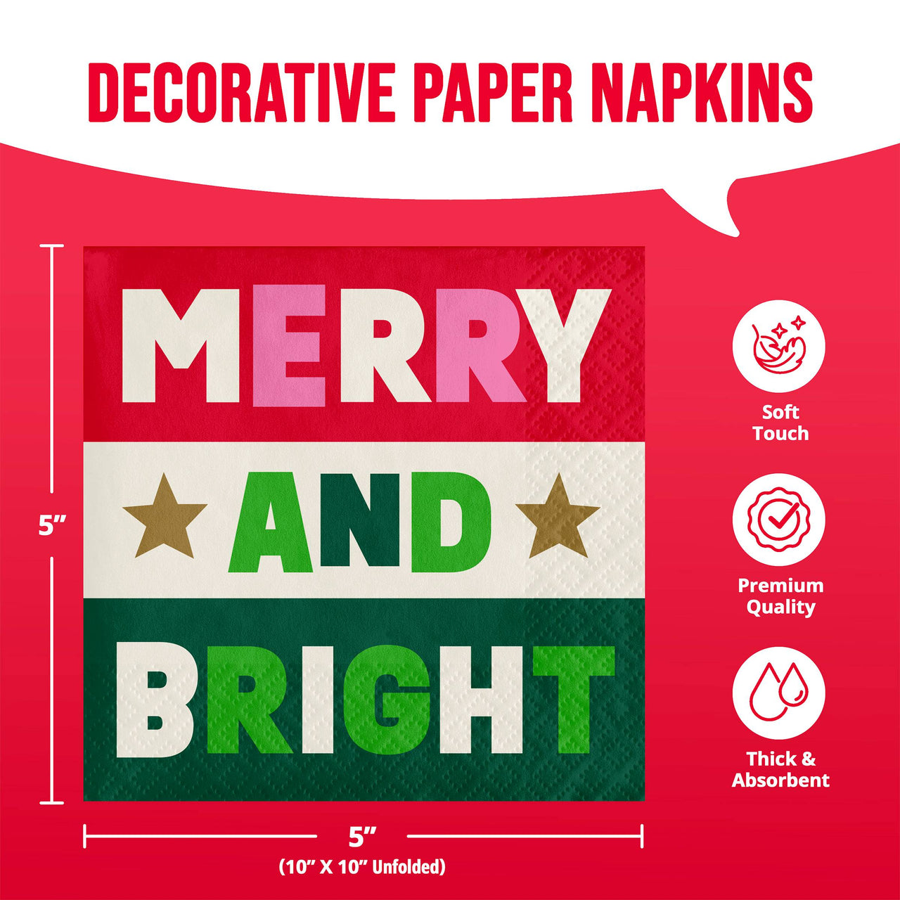 Holiday Hues Merry And Bright Beverage Napkins 5" x 5"