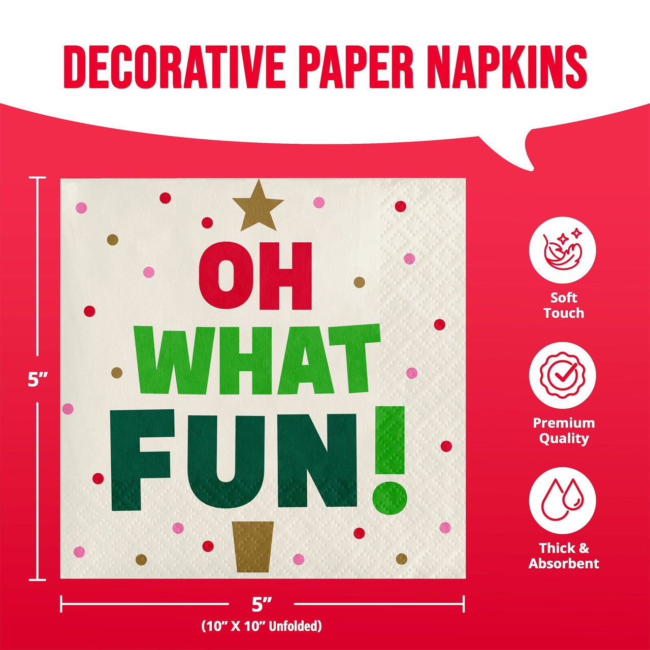 Holiday Hues Oh What Fun Beverage Napkins 5" x 5"