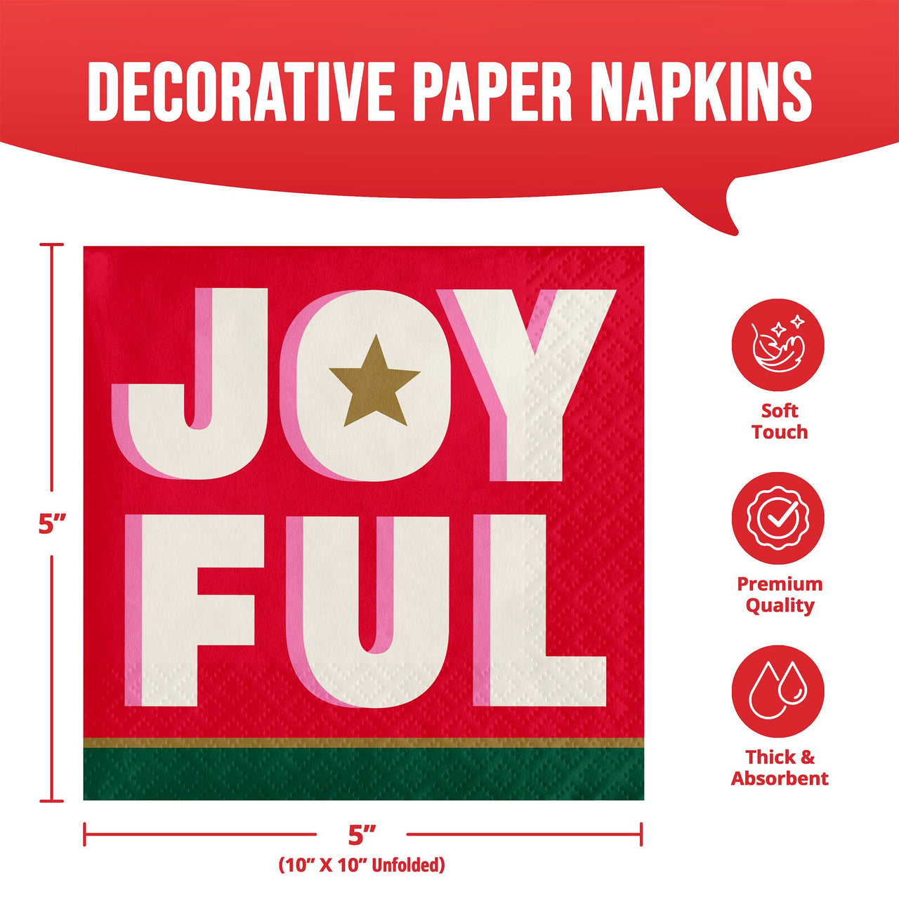 Holiday Hues Joyful Beverage Napkins 5" x 5"