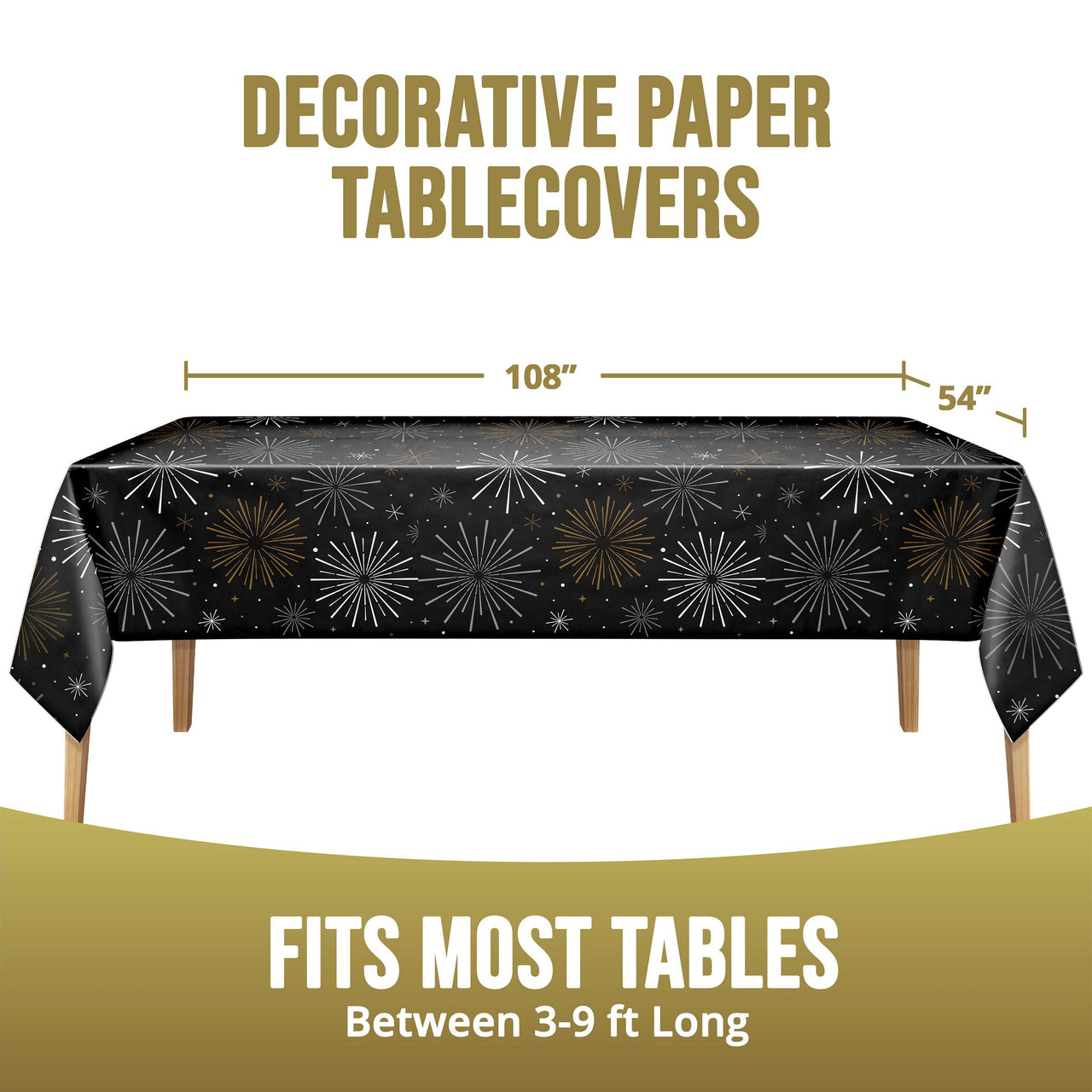 New Years Decor Plastic Tablecovers 54" x 108"