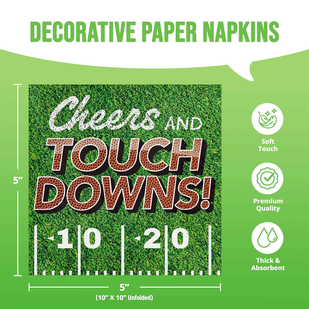 Fan Zone Cheers And Tdowns Beverage Napkins 5" x 5"