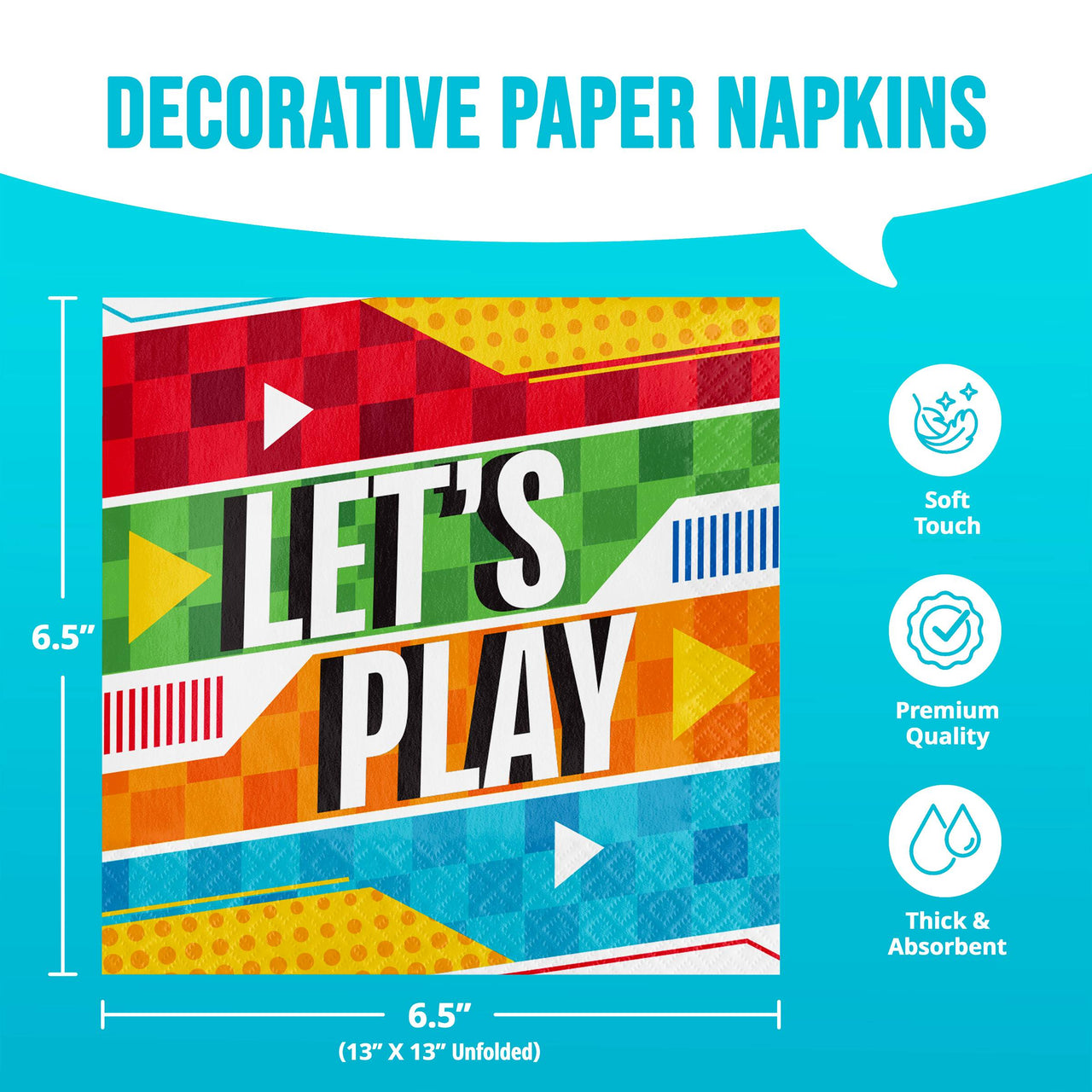 Sports Spirit Lets Play Luncheon Napkins 6.5" x 6.5"