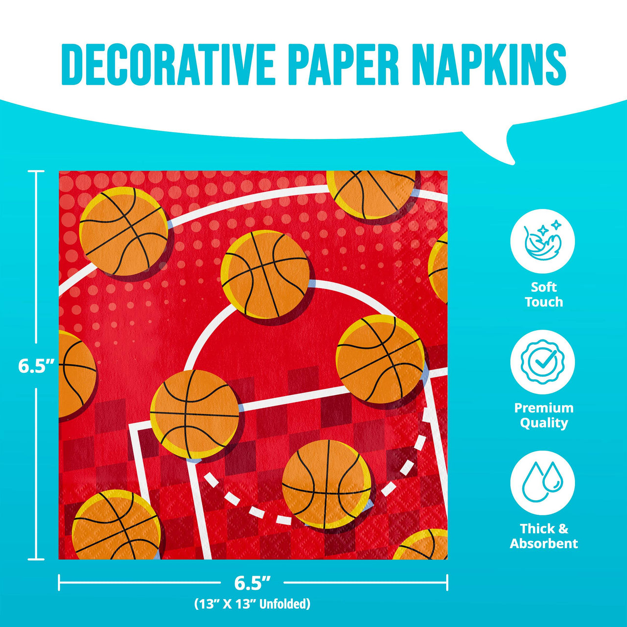 Sports Spirit Basketball Luncheon Napkins 6.5" x 6.5"