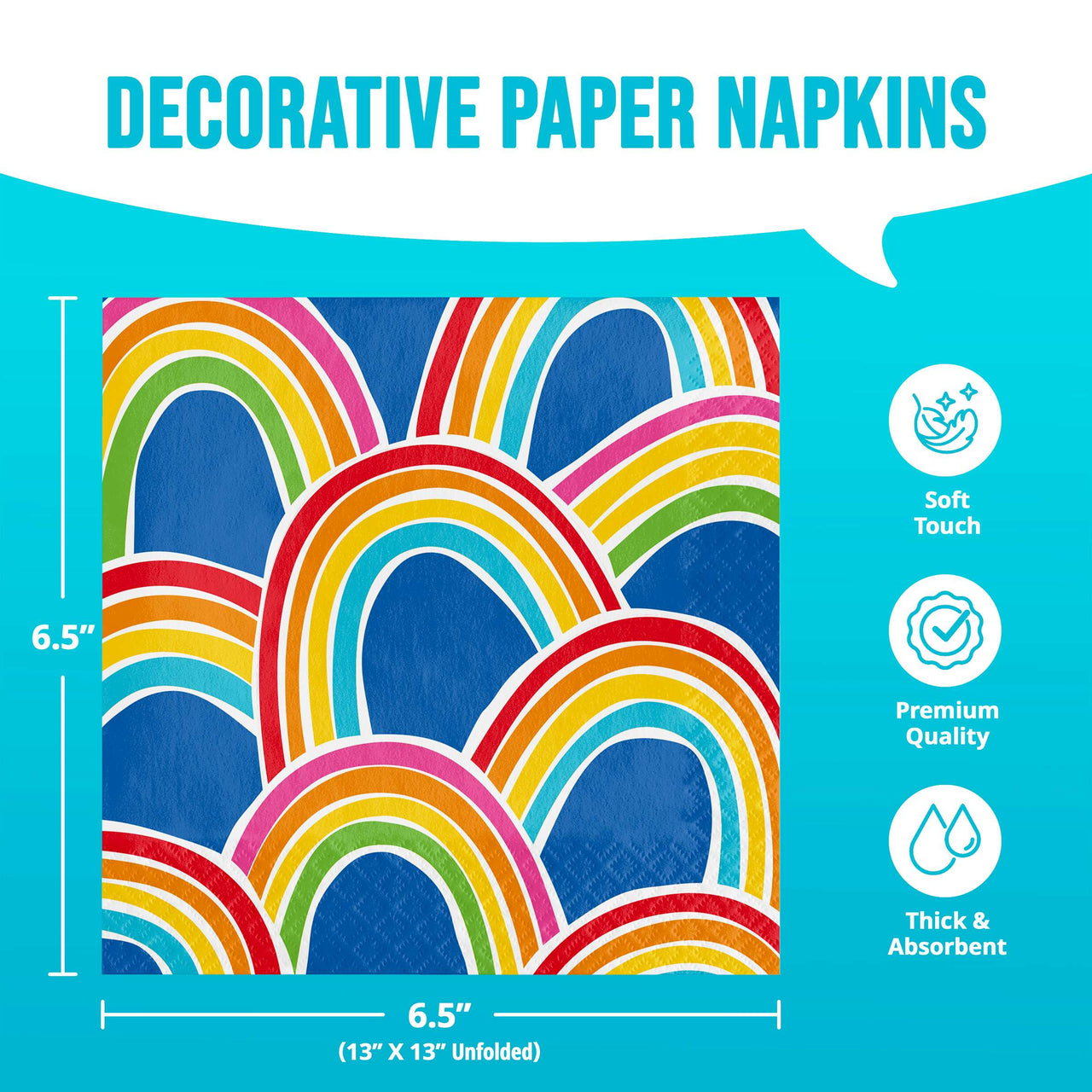 Rainbow Cheer Luncheon Napkins 6.5" x 6.5"