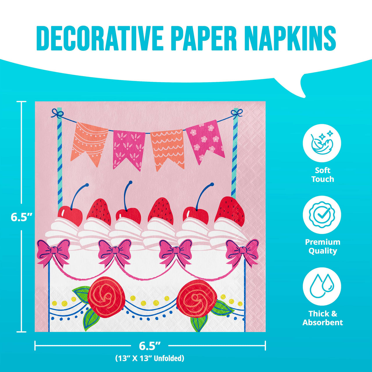 Floral Cake Luncheon Napkins 6.5" x 6.5"