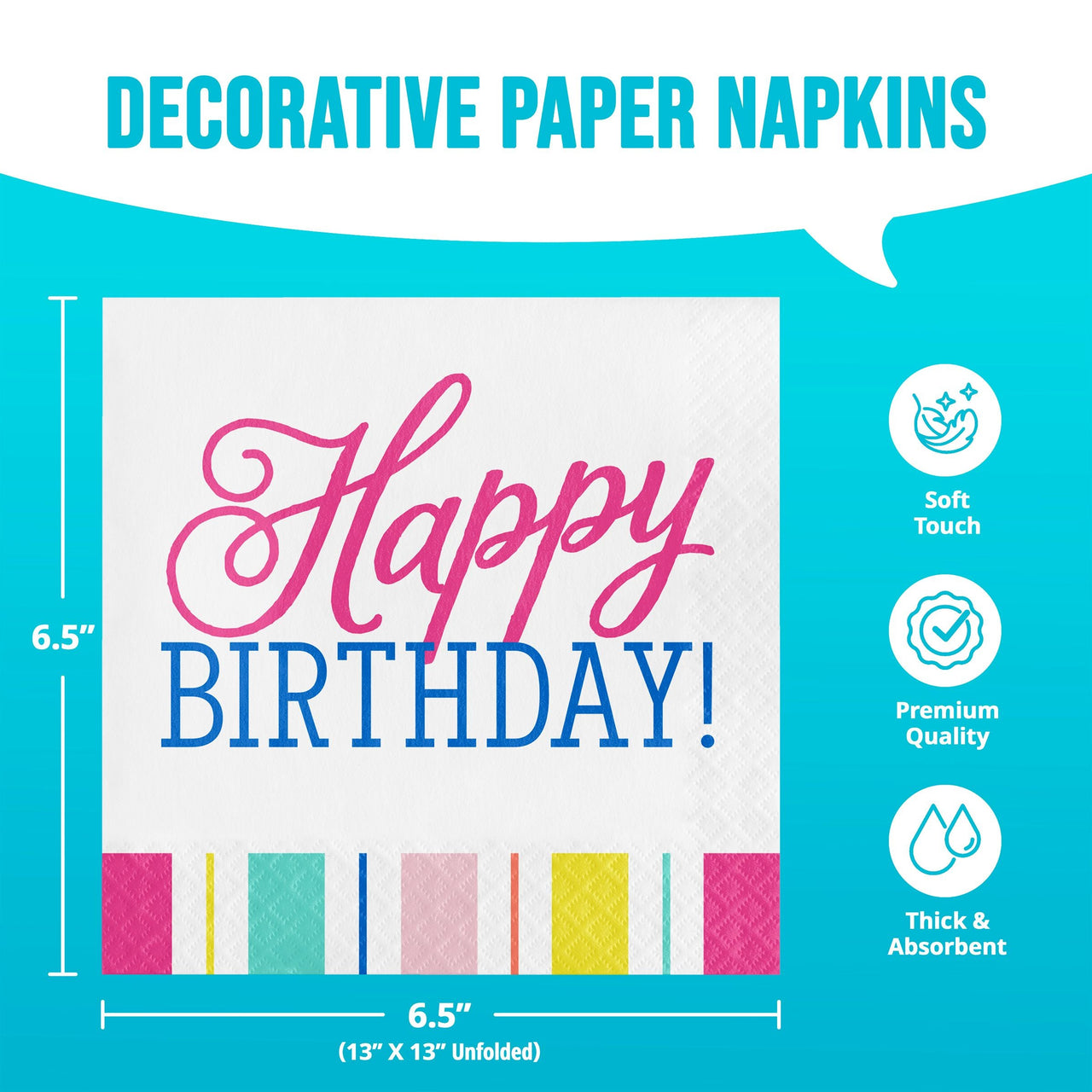 Birthday Brights Luncheon Napkins 6.5" x 6.5"
