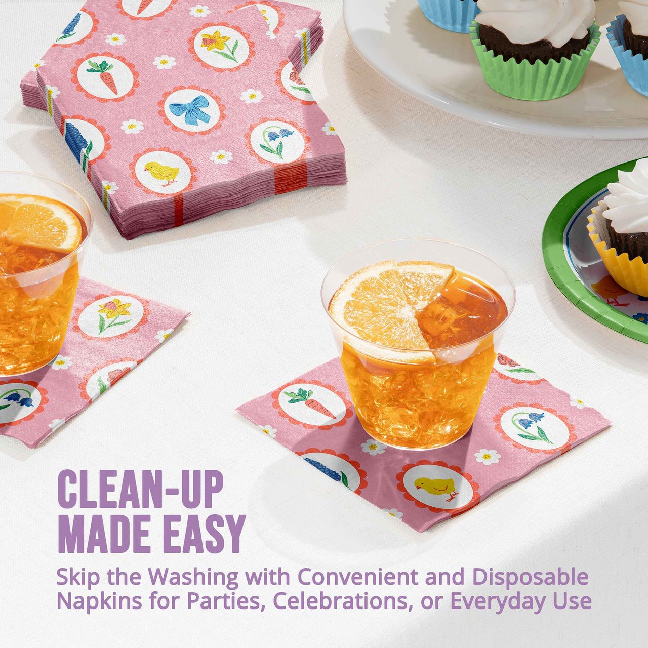 Easter Meadow Bunny Beverage Napkins 5" x 5"