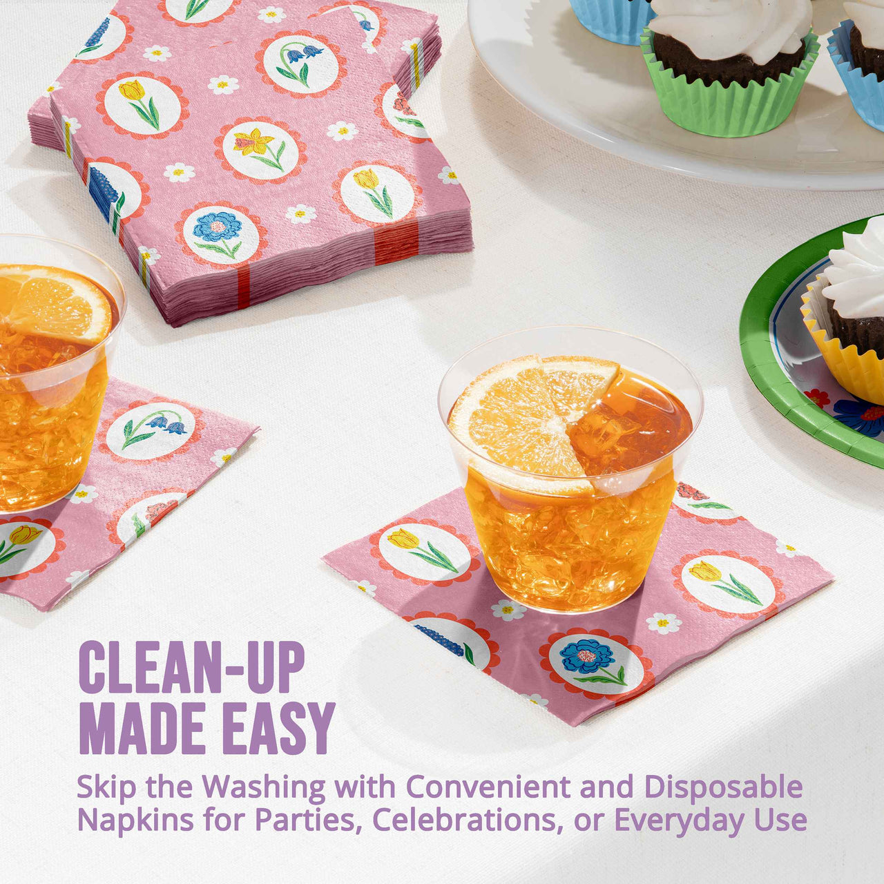 Easter Meadow Floral Beverage Napkins 5" x 5"