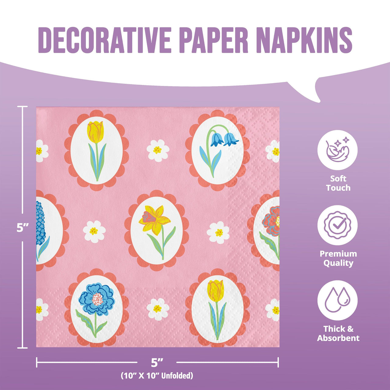 Easter Meadow Floral Beverage Napkins 5" x 5"