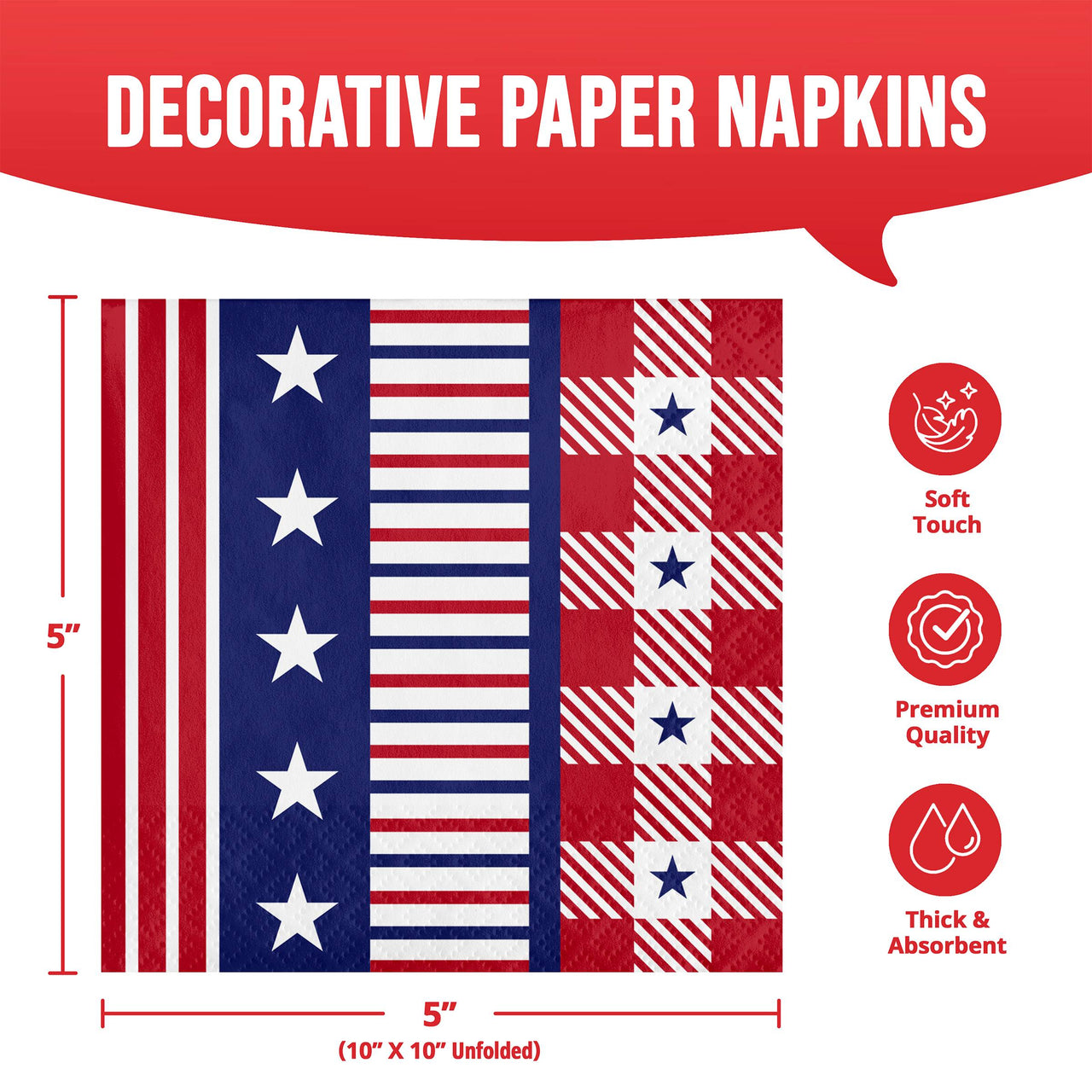 Patriotic Patterns Beverage Napkins 5" x 5"