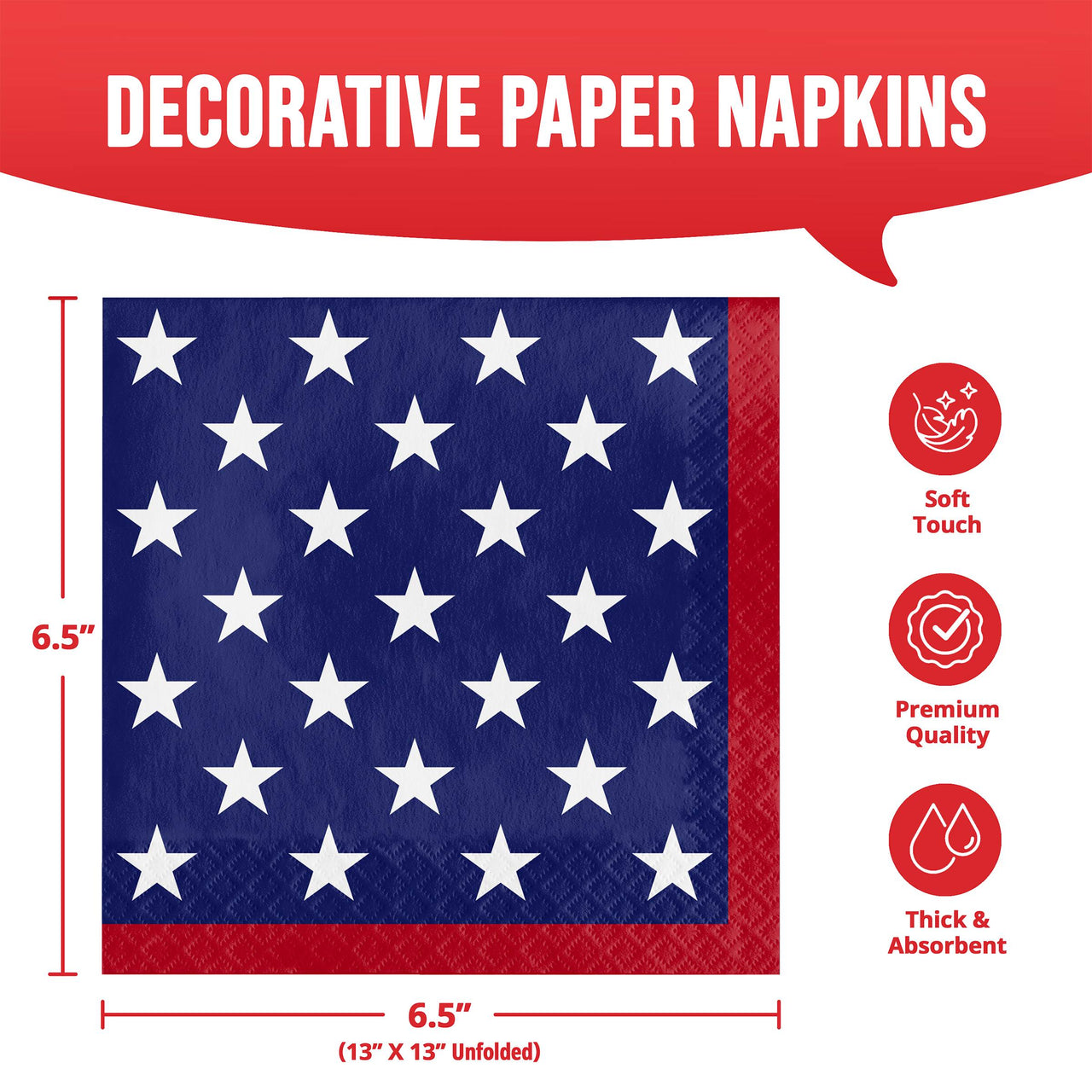Patriotic Patterns Luncheon Napkins 6.5" x 6.5"