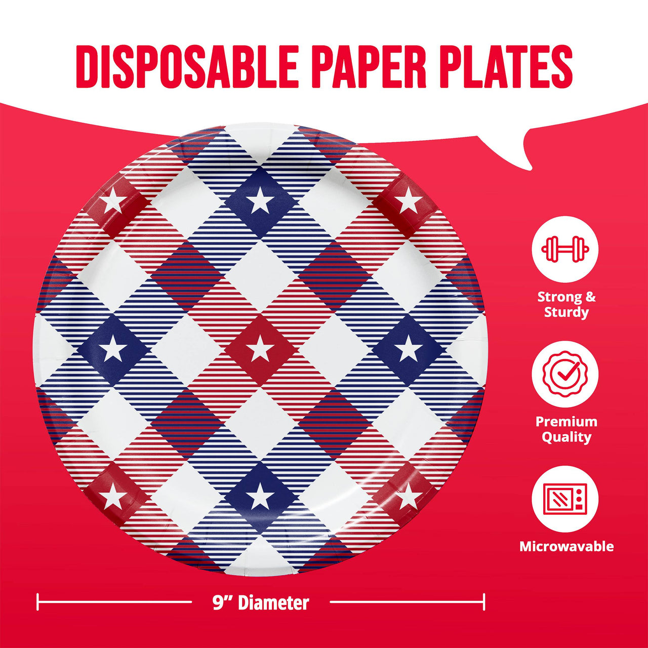 Patriotic Patterns Dinner Plates 9"