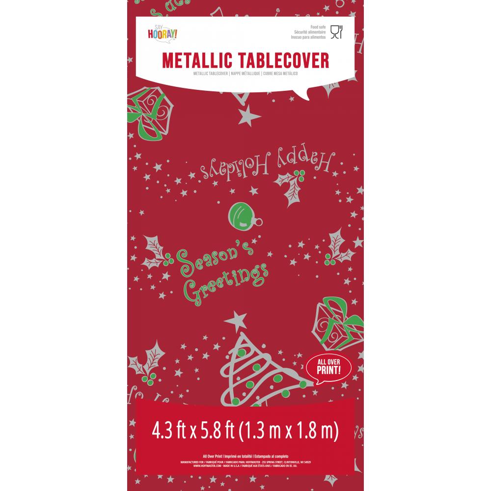 6ct Bulk Metallic Printed Christmas Plastic Table Covers