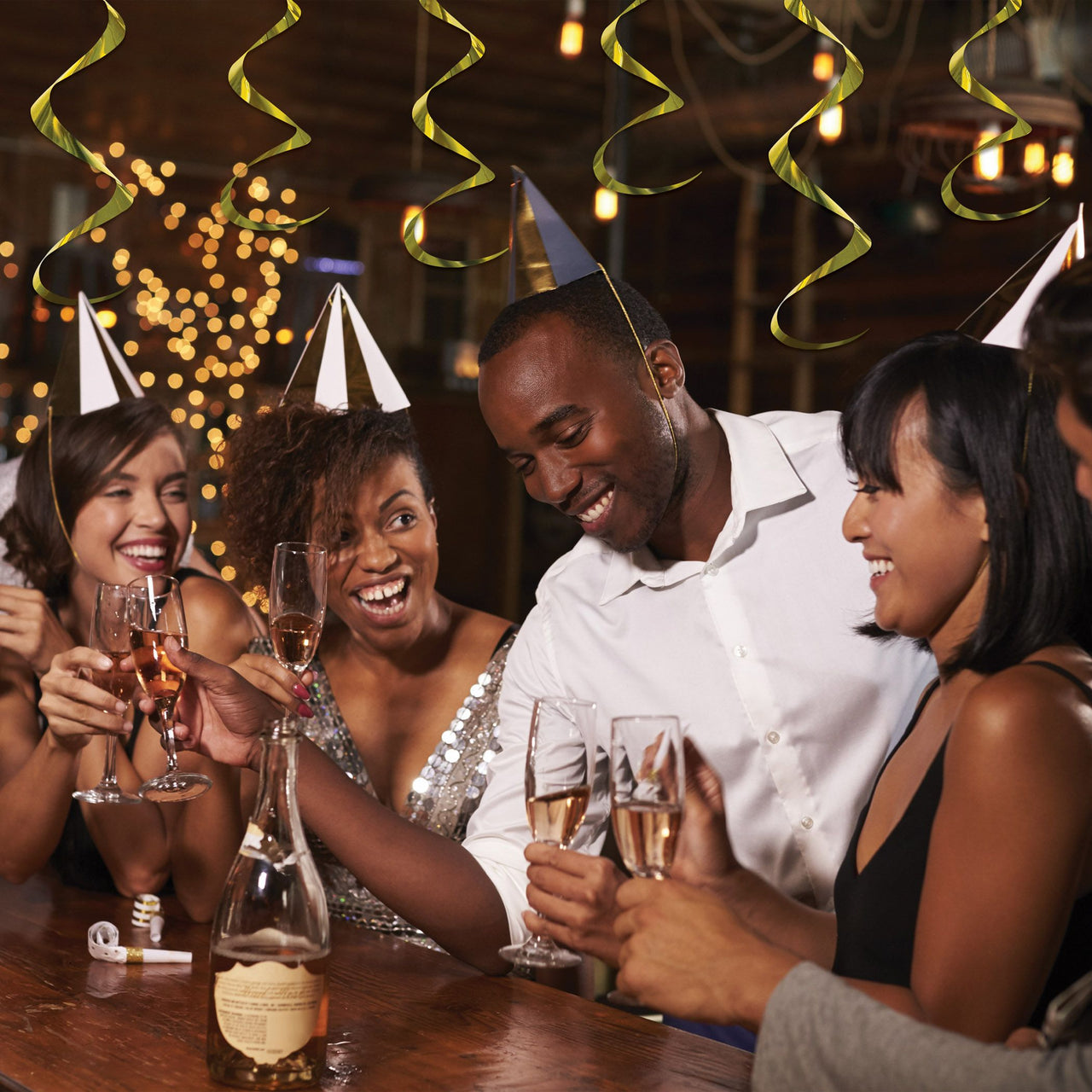 Yellow Twirly Whirlys Hanging Decorations (6-Pack)