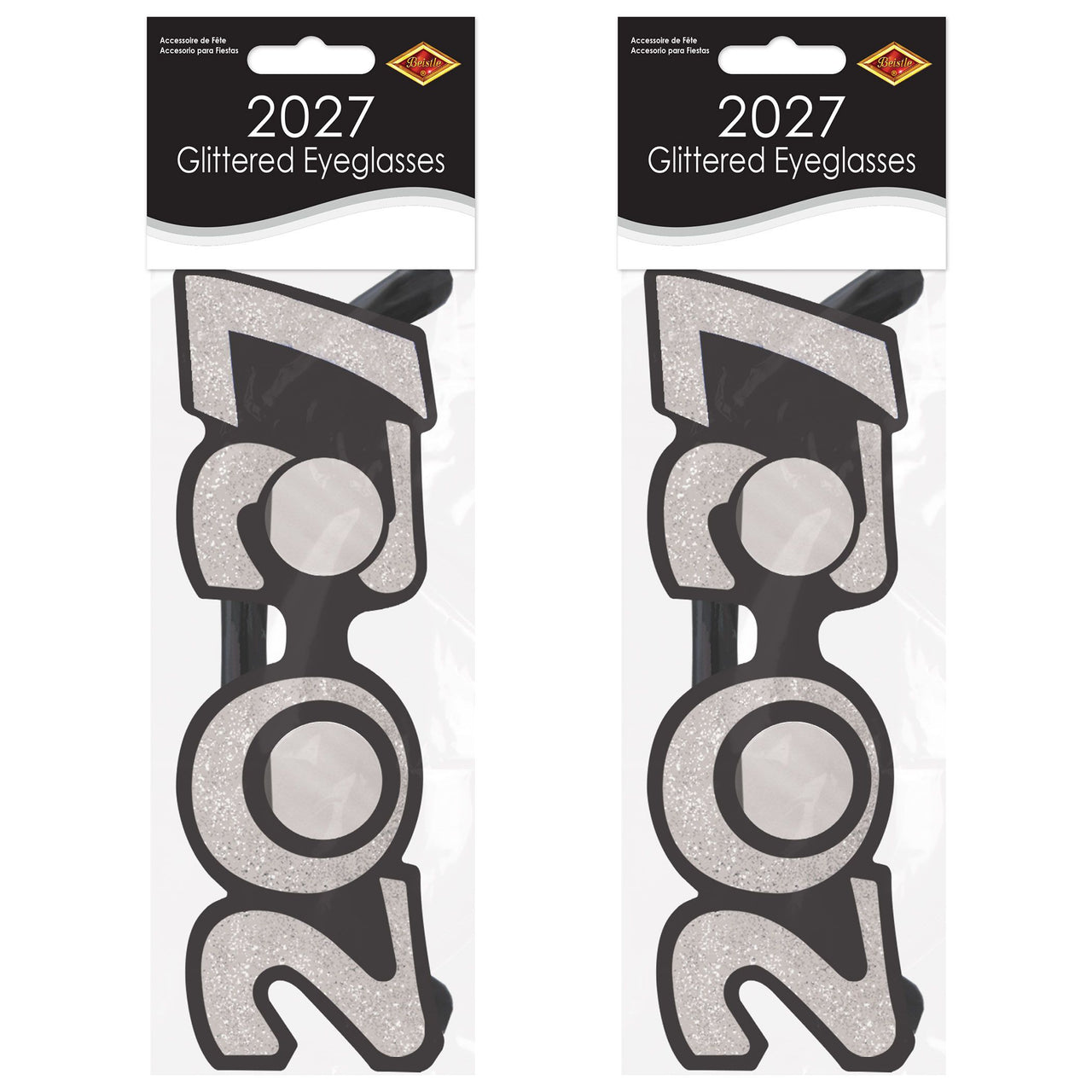 2027 Silver Glitter Eyeglasses - New Year & Graduation Party Favors