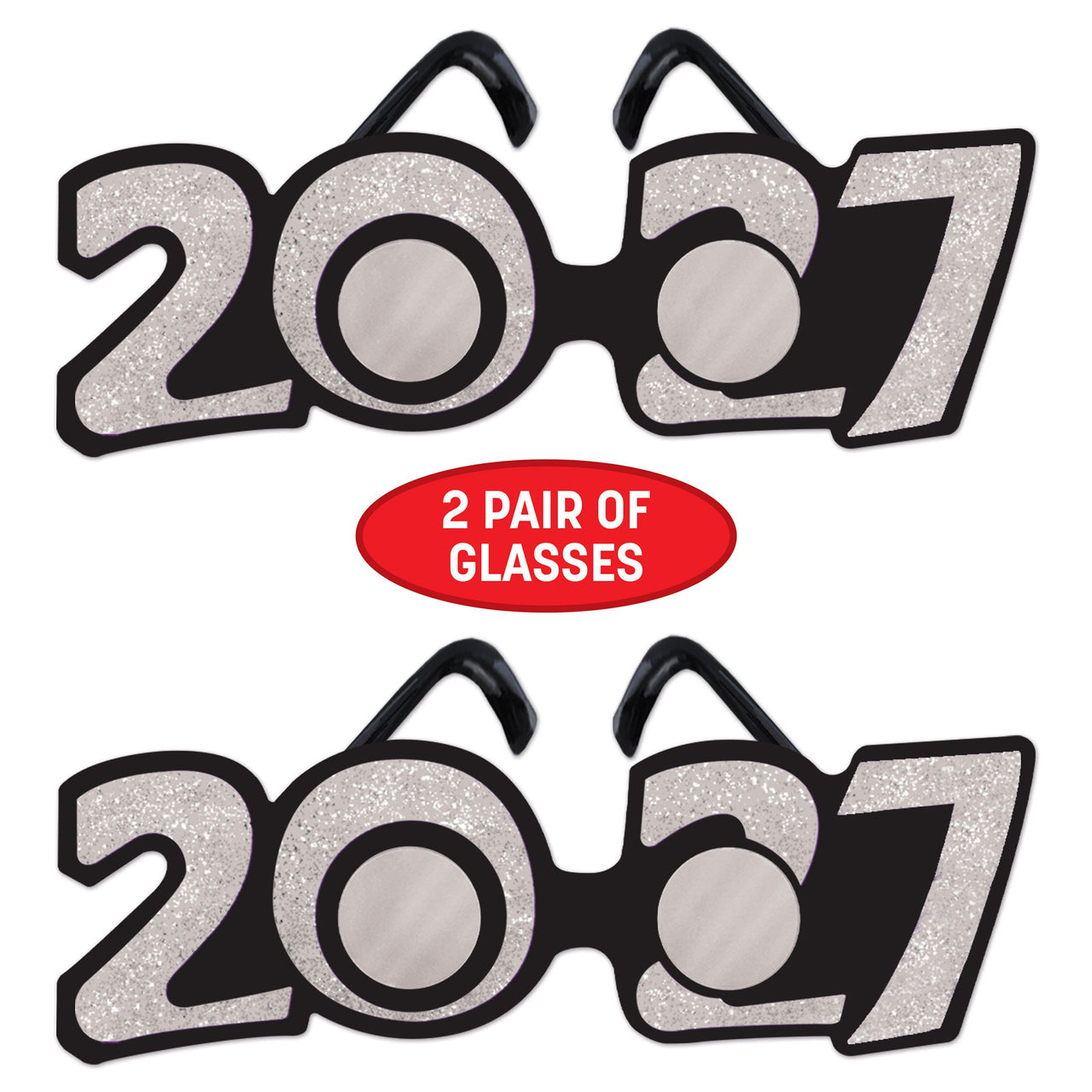 2027 Silver Glitter Eyeglasses - New Year & Graduation Party Favors
