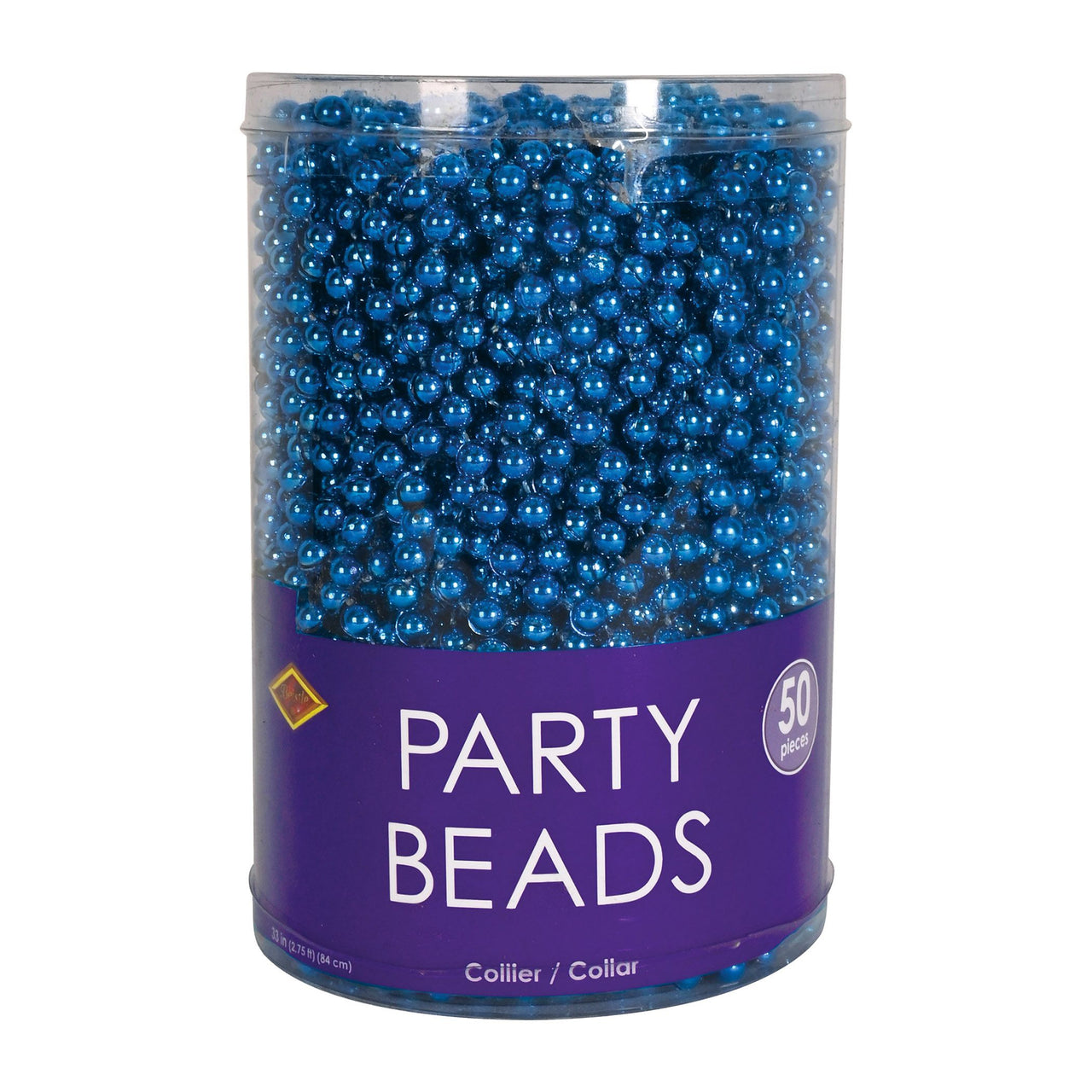 Blue Party Beads - 7mm x 33" Round Necklace (50/Pkg)