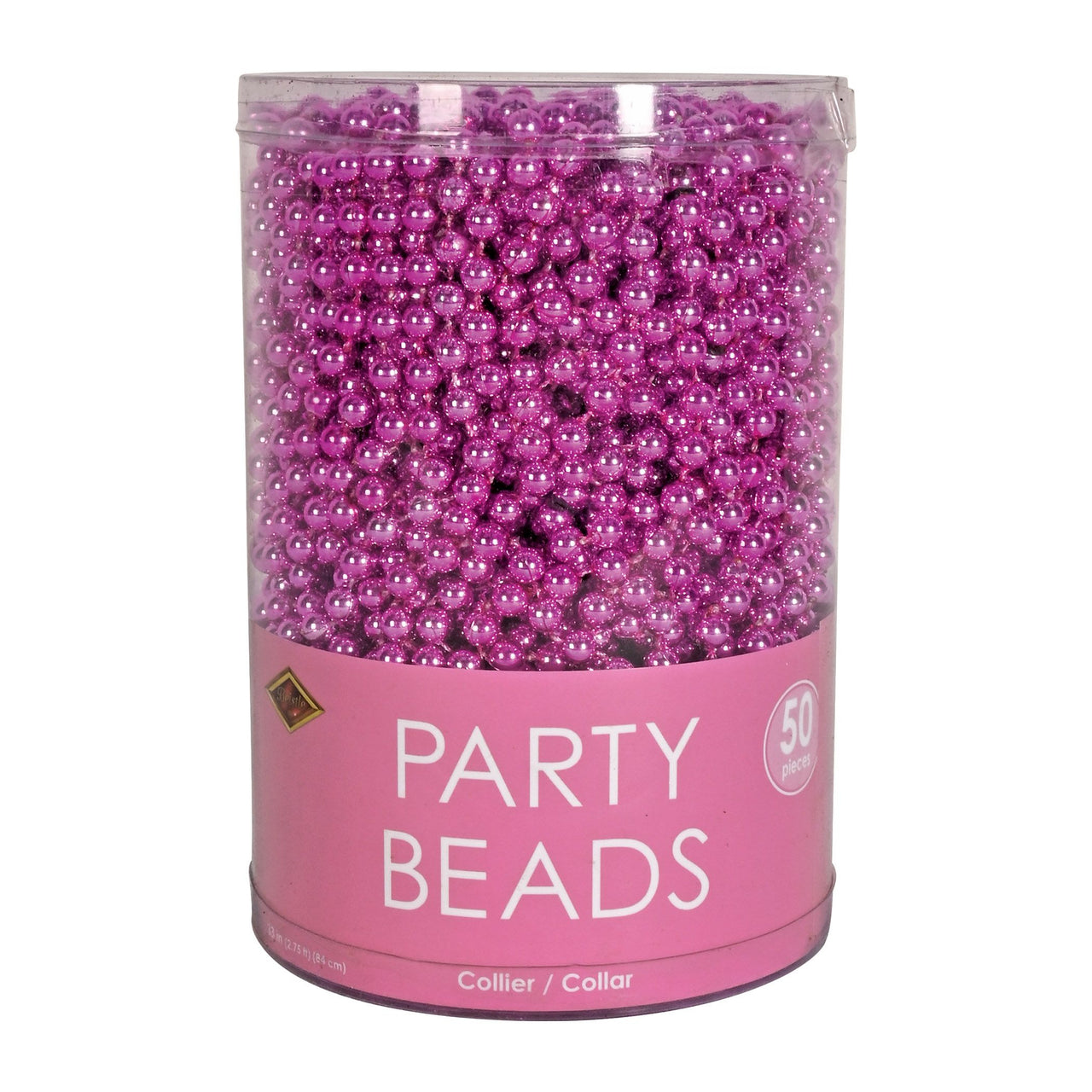 Pink Party Beads - 7mm x 33" Round Necklace (50 Pack)