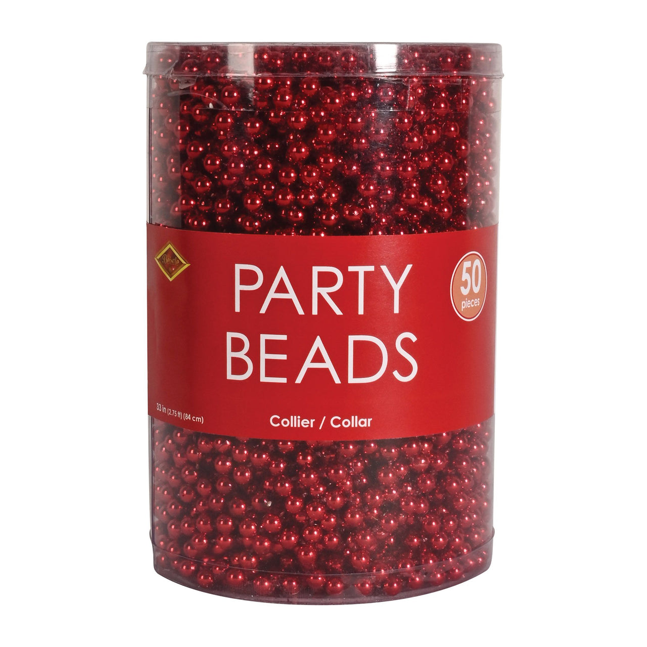 Red Round Party Beads - 7mm x 33 inch (50 Pcs/Pack)