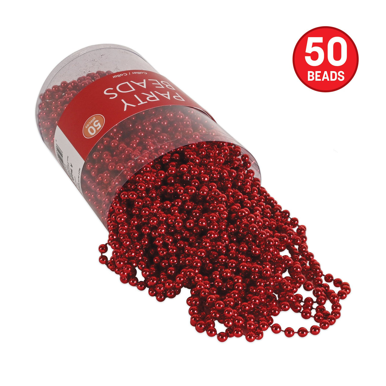 Red Round Party Beads - 7mm x 33 inch (50 Pcs/Pack)