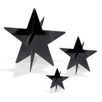 3D Foil Star Centerpieces - Black Assorted Sizes (3/Pkg)