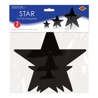 3D Foil Star Centerpieces - Black Assorted Sizes (3/Pkg)