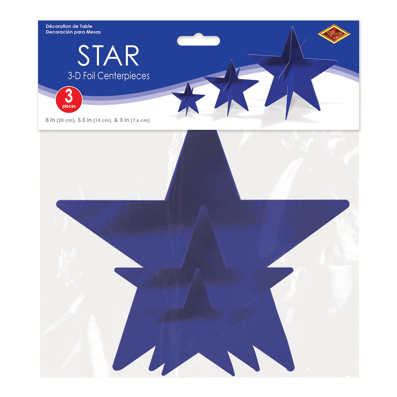 Blue 3D Foil Star Centerpieces - Assorted Sizes (3-Pack)