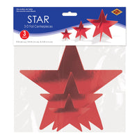 3D Red Foil Star Centerpieces - Assorted Sizes (3-Pack)