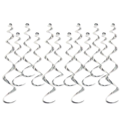 Silver Metallic Whirls Hanging Decorations (12-Pack)