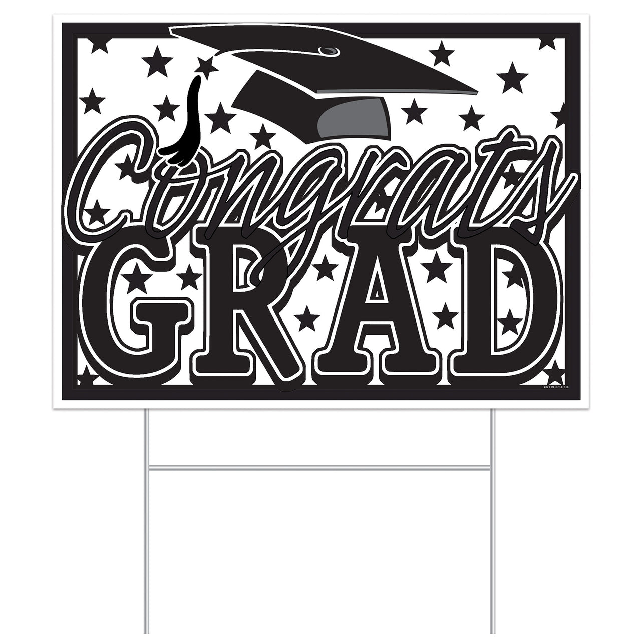 Black Plastic Congrats Grad Yard Sign (1 per package)