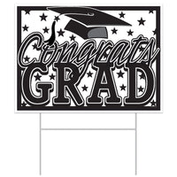 Black Plastic Congrats Grad Yard Sign (1 per package)