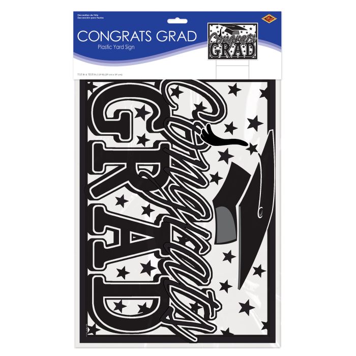 Black Plastic Congrats Grad Yard Sign