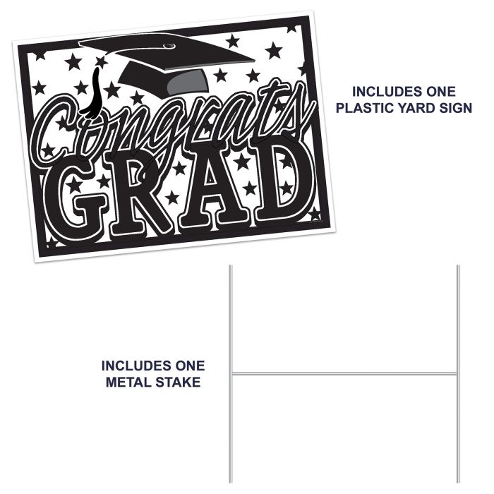 Black Plastic Congrats Grad Yard Sign