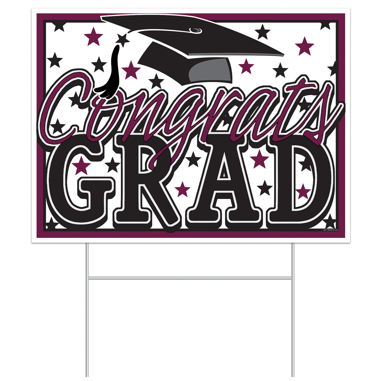 Burgundy Plastic Congrats Grad Yard Sign (1 per package)