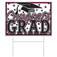 Burgundy Plastic Congrats Grad Yard Sign (1 per package)