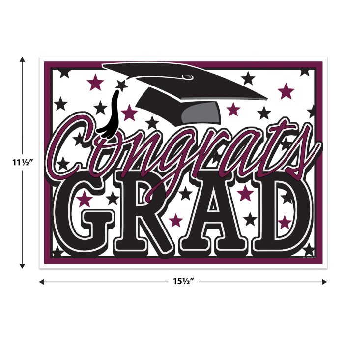 Burgundy Plastic Congrats Grad Yard Sign