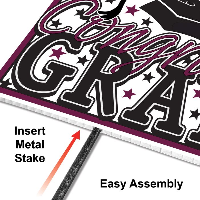 Burgundy Plastic Congrats Grad Yard Sign